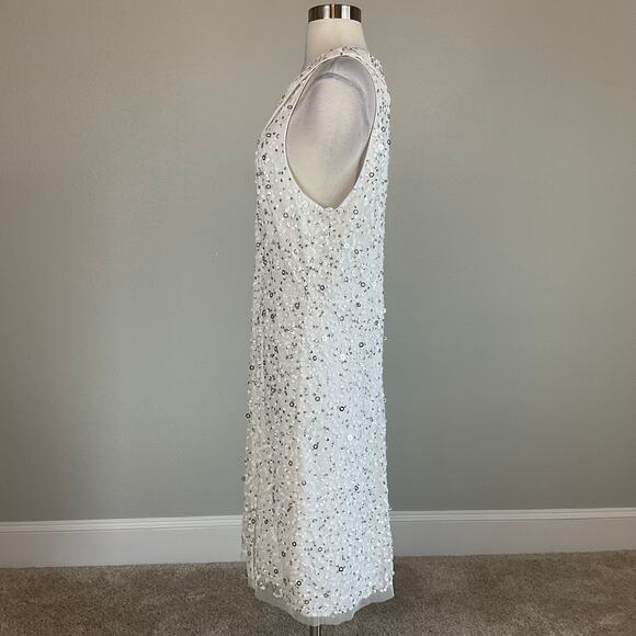 Adrianna Papell Sequined Sleeveless V-Neck Sheath Cocktail Dress White Size 6 - Picture 6 of 13